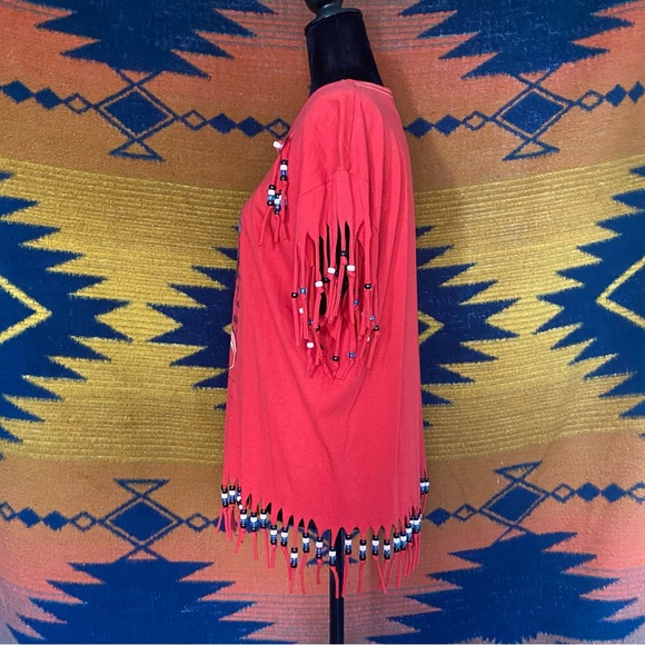 VTG Screen Stars Best Black Label Native American beaded Fringe Tee Shirt. XL - Picture 3 of 16